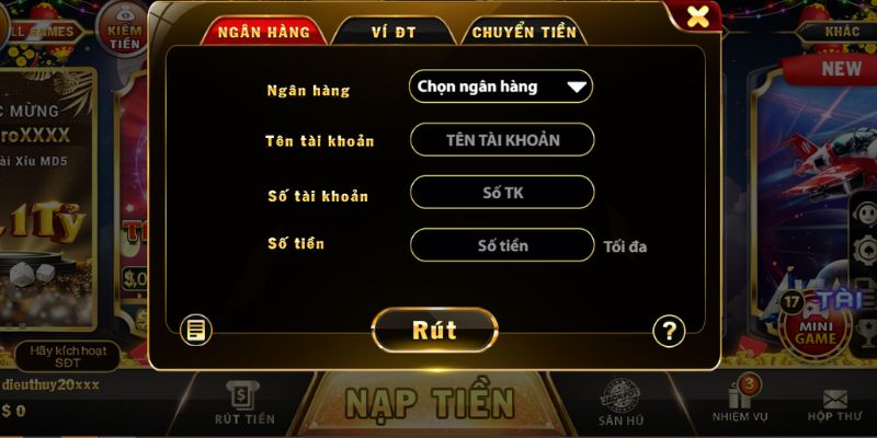 Rút thưởng tại Top88 qua hình thức tài khoản ngân hàng