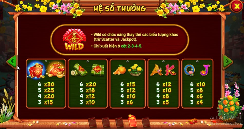 Bảng thưởng hấp dẫn khi các biểu tượng xuất hiện